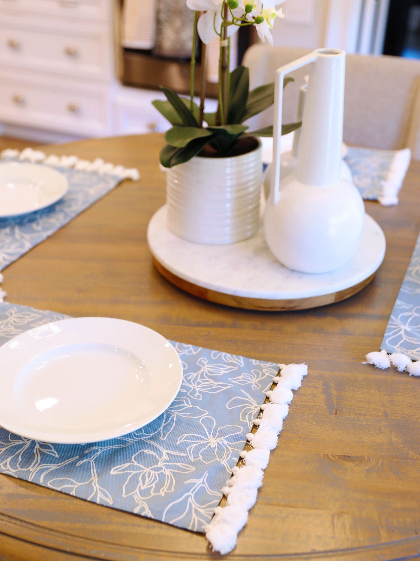Table Placemats with Tassels | Magnolia Blue - Set of 4