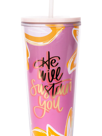 24oz Straw Tumbler | He Will Sustain You