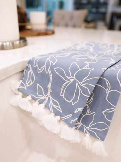 Tea Towel with Tassels | Magnolia Blue