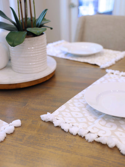 Table Placemats with Tassels | Tan - Set of 4