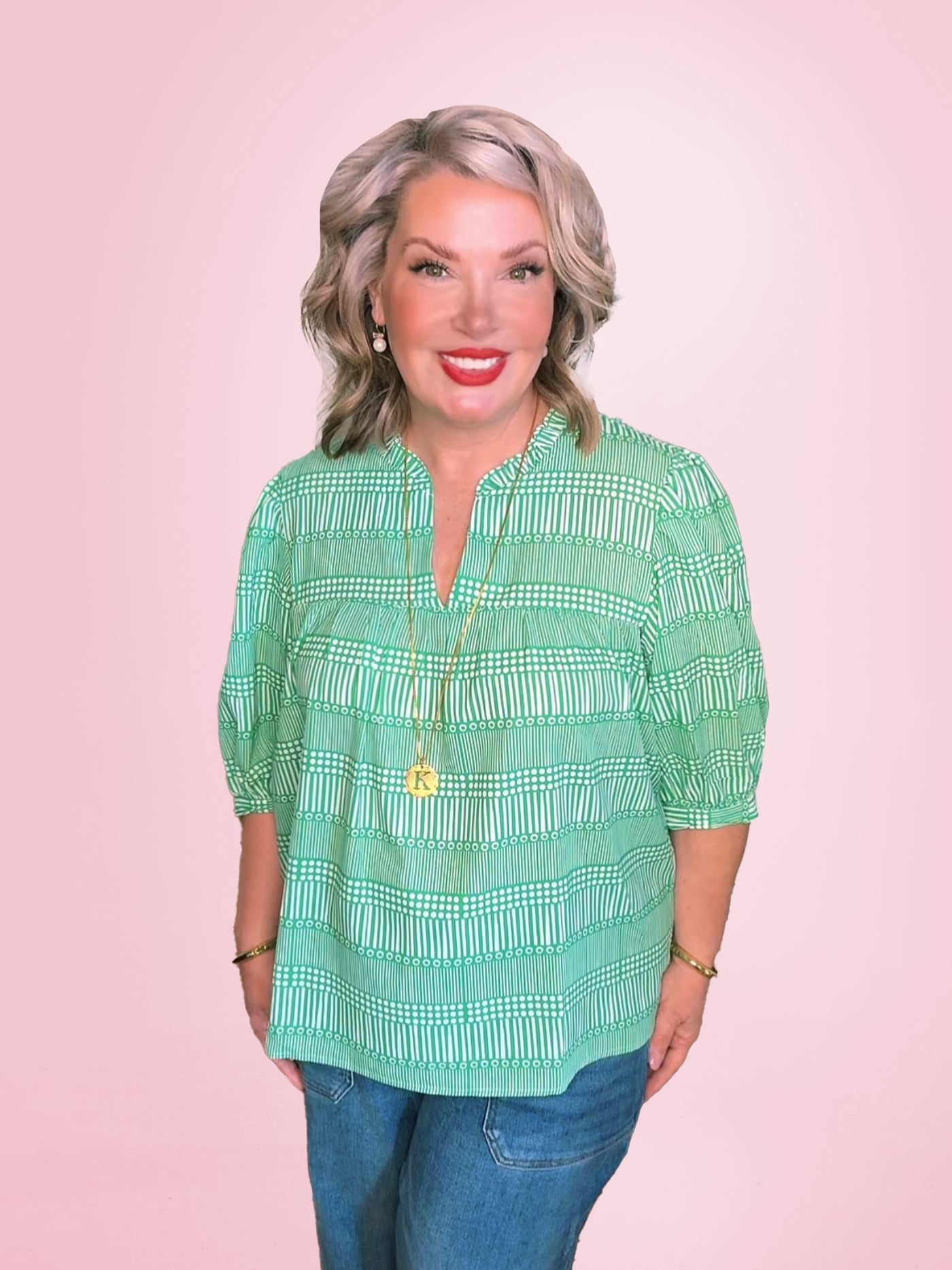Maggie Top | Eyelet On The Prize Green