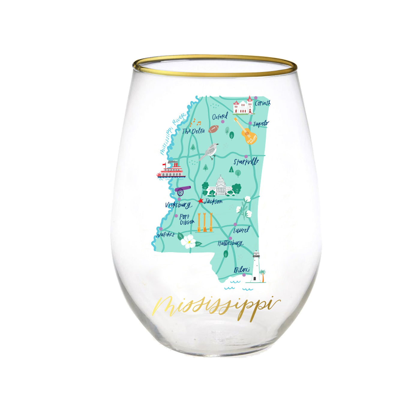 Mississippi | Stemless Wine Glass - Mary Square, LLC