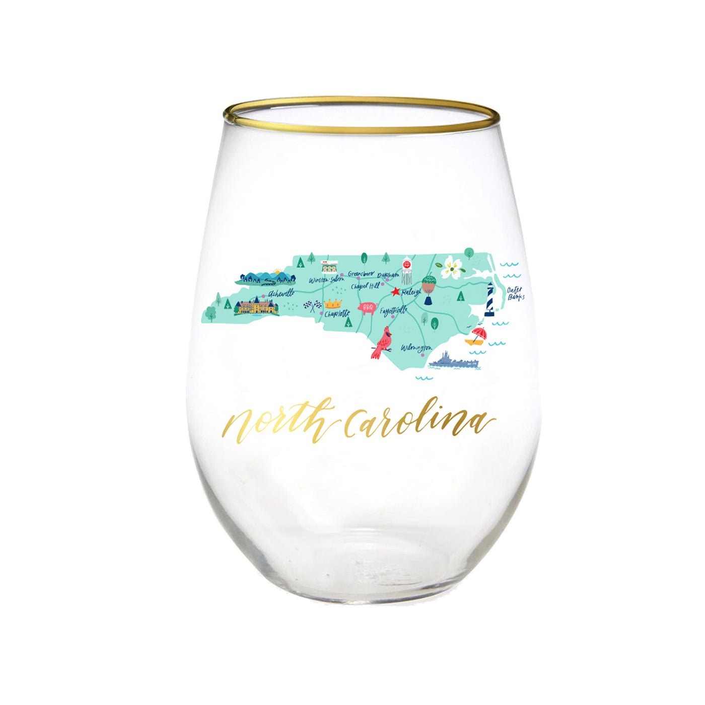 North Carolina Stemless Wine Glass - Mary Square, LLC