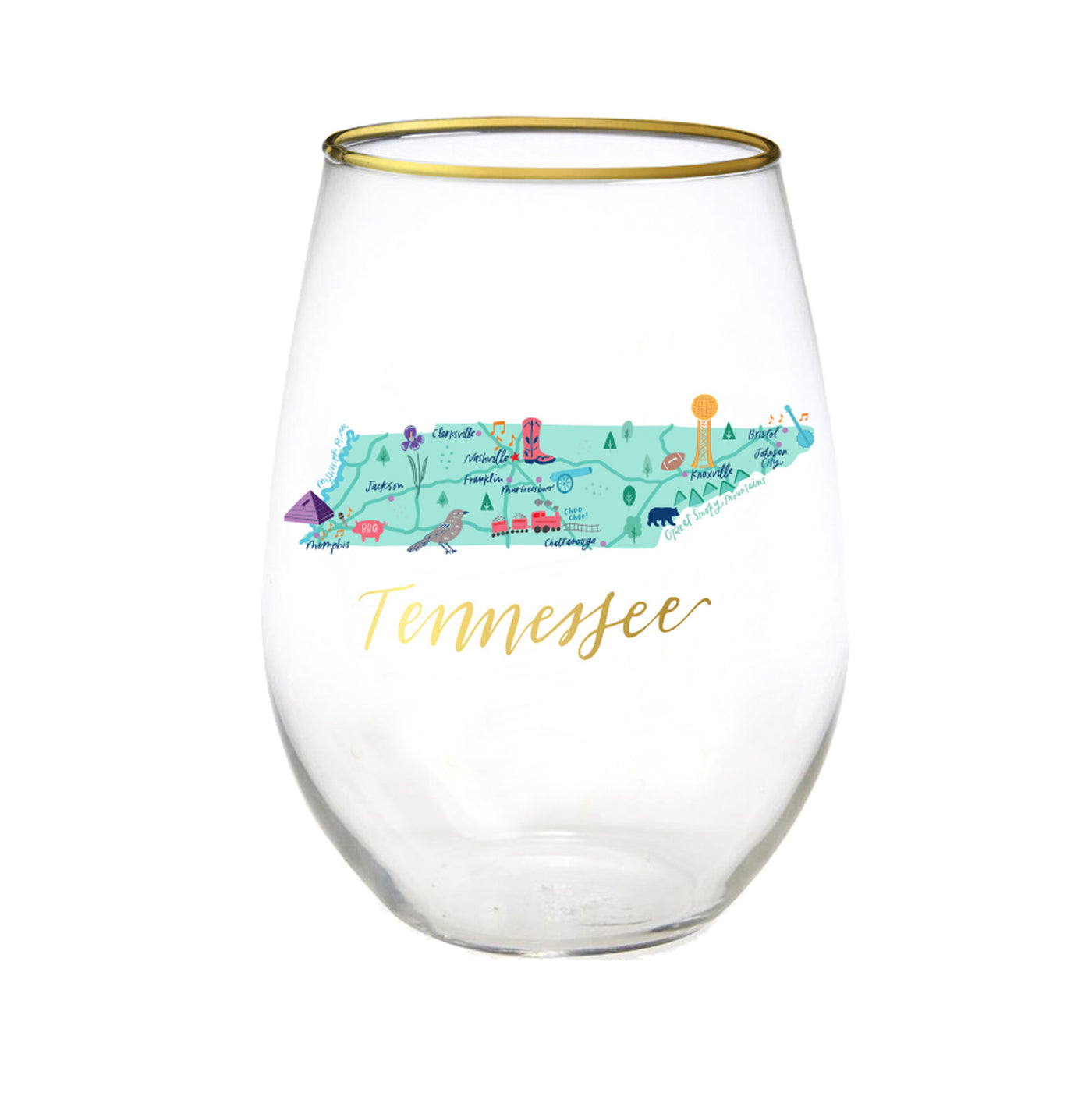 Tennessee | Stemless Wine Glass - Mary Square, LLC