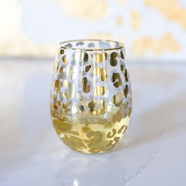 Wild Nights. Gold Leopard Stemless Wine Glass – Go Kismet