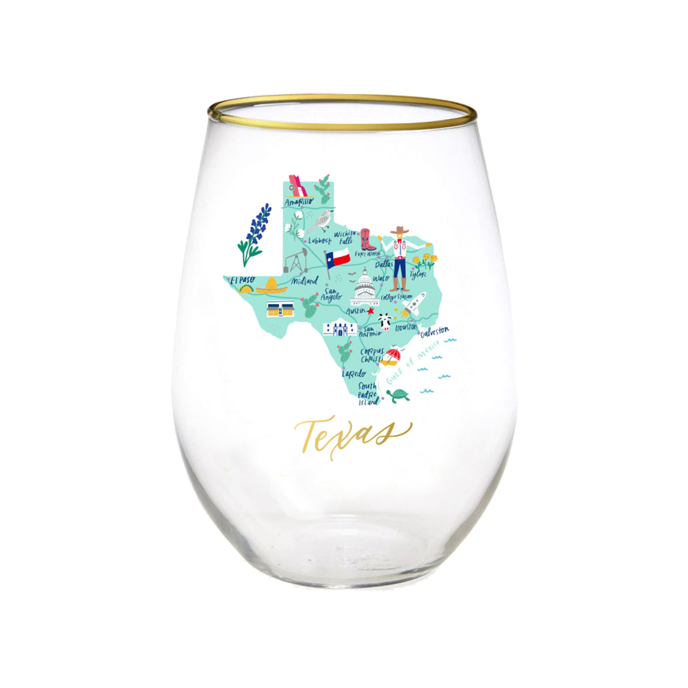 Texas | Stemless Wine Glass - Mary Square, LLC