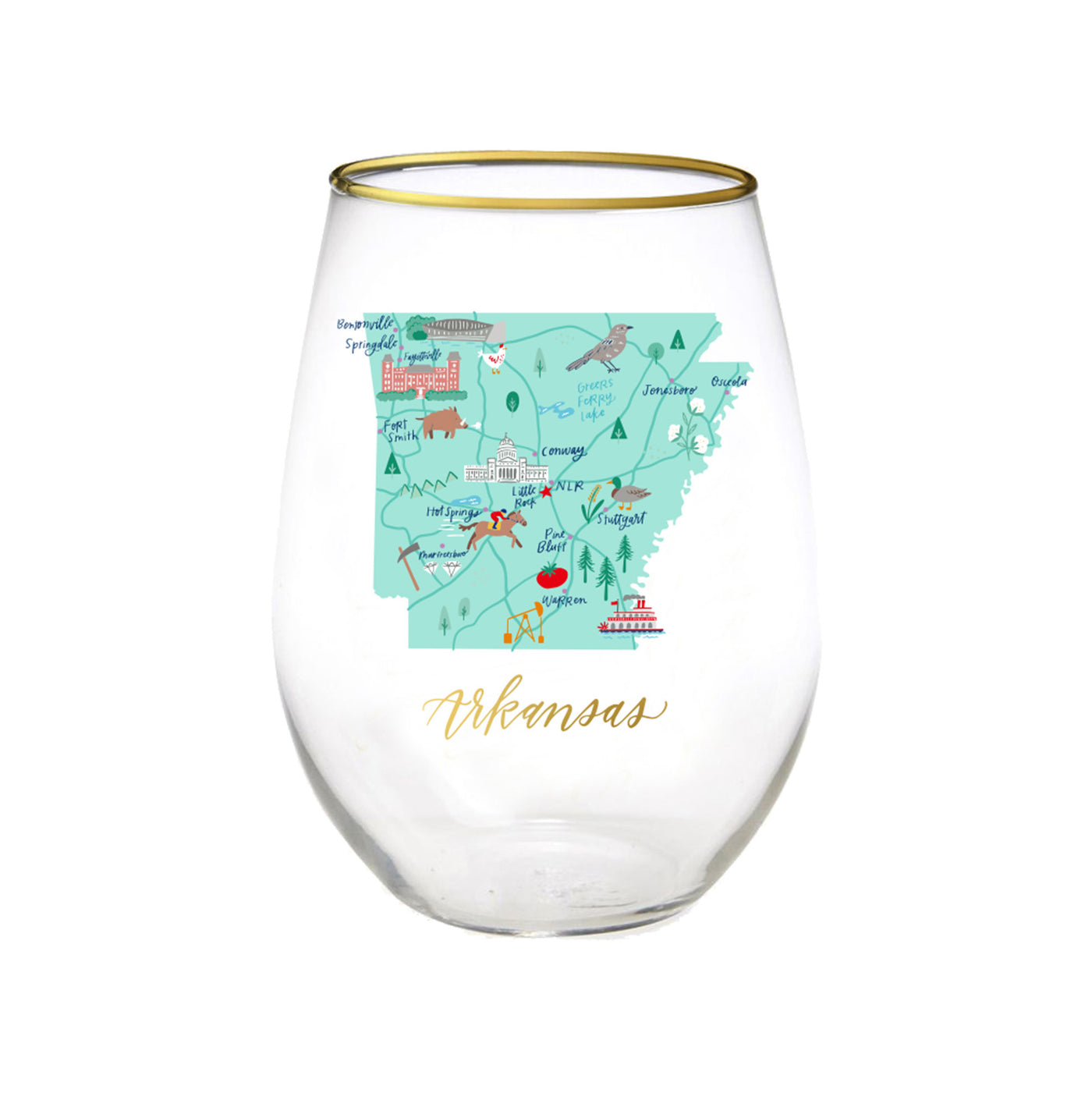 Arkansas | Stemless Wine Glass - Mary Square, LLC