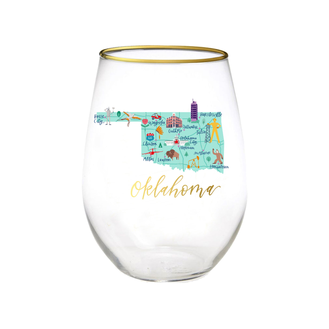 Oklahoma | Stemless Wine Glass - Mary Square, LLC