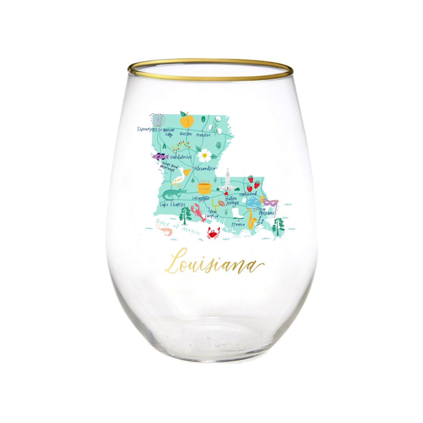 Louisiana Stemless Wine Glass - Mary Square, LLC