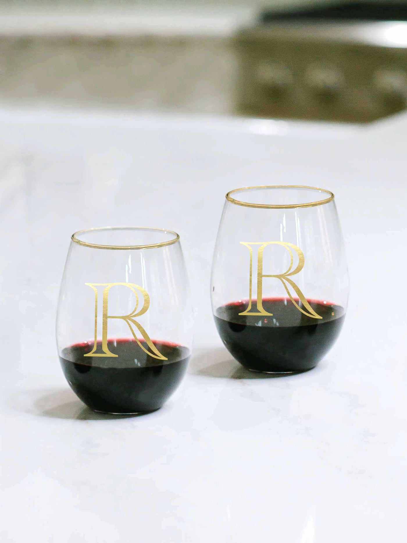 Stemless Wine Glass  Initial - Set of 2 – Mary Square