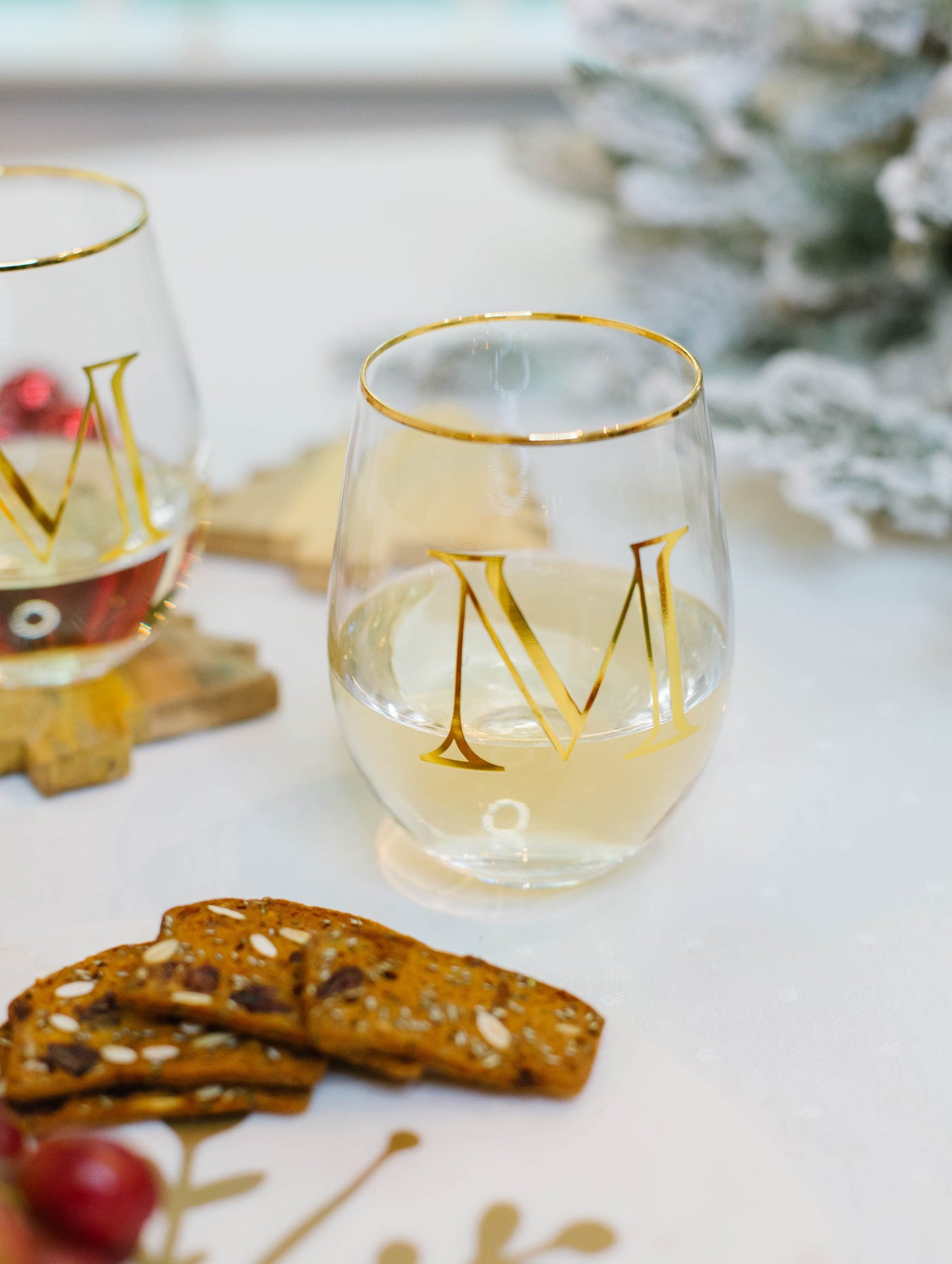 Stemless Wine Glass  Initial - Set of 2 – Mary Square